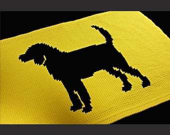 Dog Silhouette Tunisian Crochet Blanket, 24x34, Pet Lover Throw, Black and Yellow