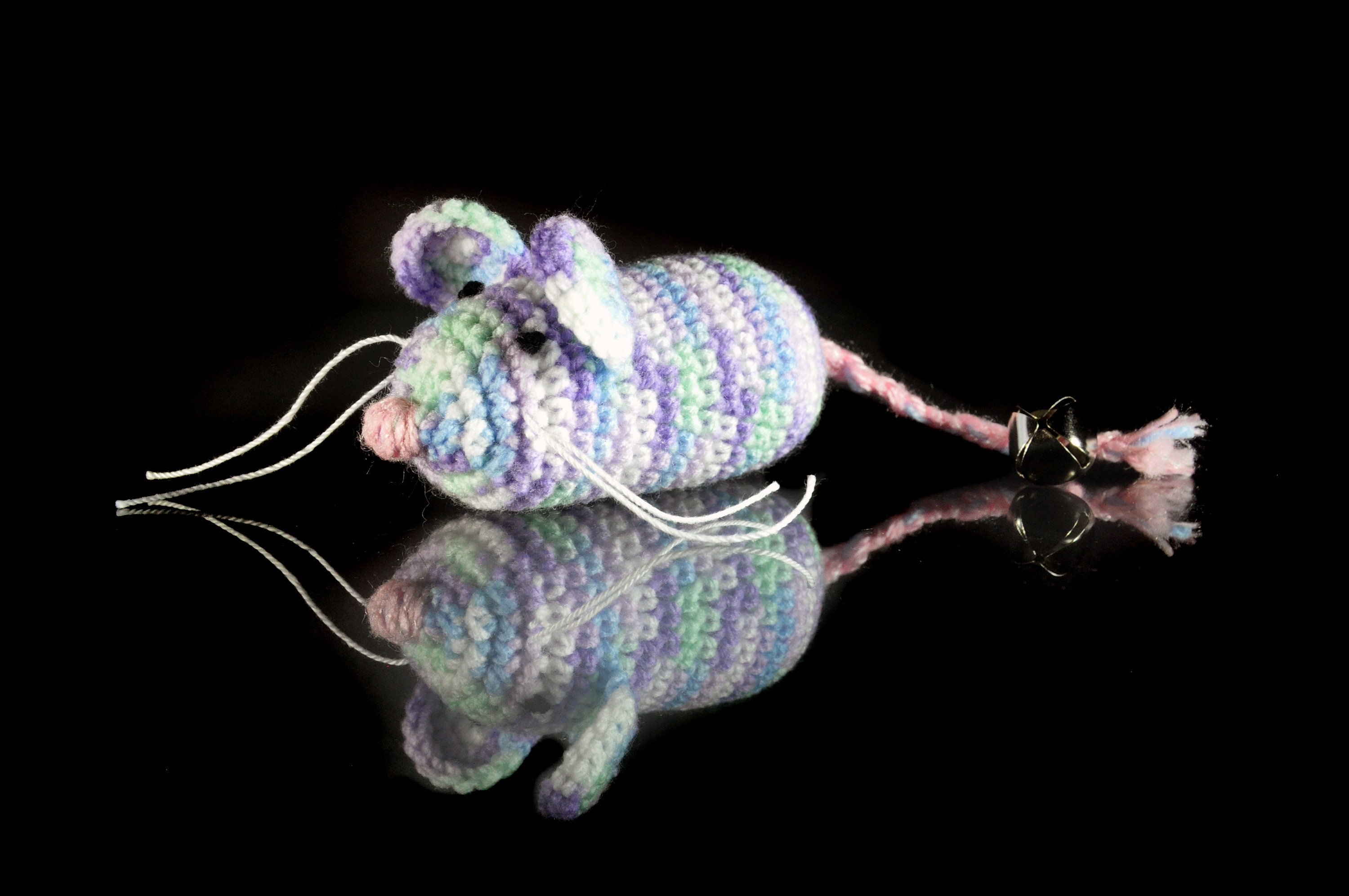 Cat Toy, Catnip Mouse, Mouse With Bell, Multicolored, Crocheted, Pet