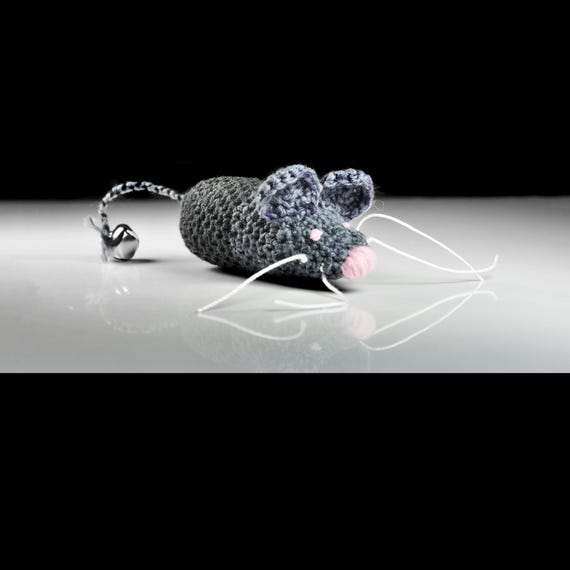 Handmade Crocheted Catnip Mouse Toy with Bell - Gray & Black Organic Catnip Pet Accessory
