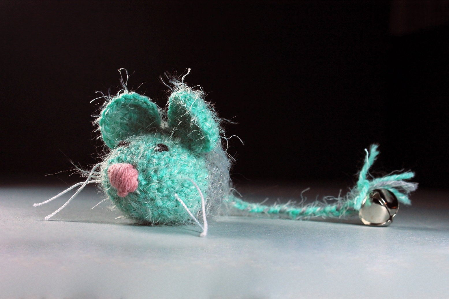 Catnip Toy Mouse, Mouse With Bell, Fuzzy Mouse Toy, Green and Gray, Crocheted, Pet Toy, Organic