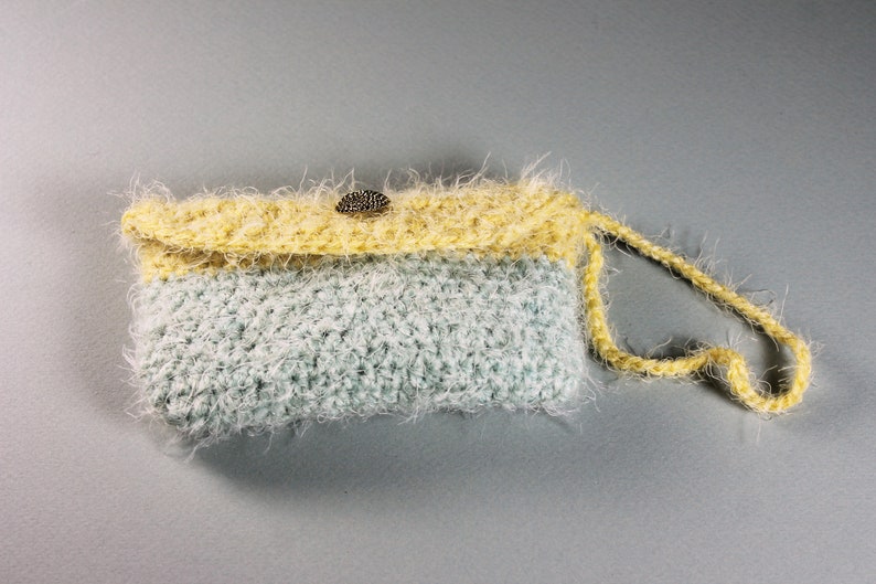 Crochet Coin Purse, Yellow Green Wristlet image 2