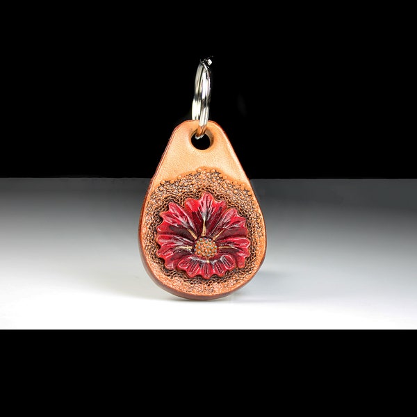 Floral Leather Keychain, Hand Tooled Leather, Purse Accessory, Zipper Pull, Adornment, Decoration