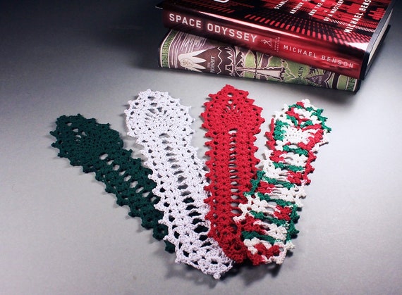 Holiday Bookmark Set, Christmas Bookmarks, Set of 4, Crochet, 8 Inches, Book Lovers Gift, Handmade, Reader Gift, Holiday Gift