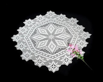 Crochet Doily, 39-inch, Ecru (Natural), Oval, Crochet Mat, Crochet Lace, Table Decor, Tablecloth