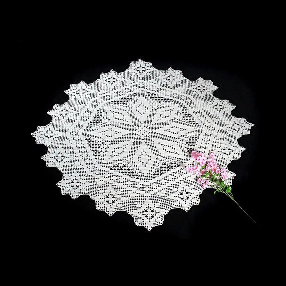 Crochet Doily, 39-inch, Ecru (Natural), Oval, Crochet Mat, Crochet Lace, Table Decor, Tablecloth