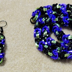 Maleficent 2.0 Byzantine  Royal Purple, Black, and Green Chainmaille Collar Necklace and Earring Set