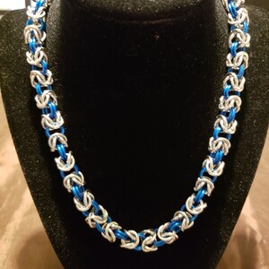 Byzantine Silver and Blue Chainmaille Collar Necklace