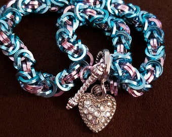 Cotton Candy Blue and Pink Chainmaille Collar Necklace