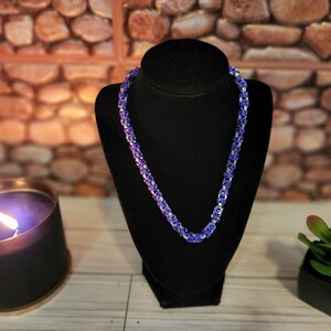 Royal Purple and Silver Square Cut Byzantine Chainmaille Collar Necklace