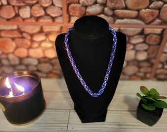 Royal Purple and Silver Square Cut Byzantine Chainmaille Collar Necklace