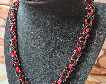 Red and Black Chainmail Collar Necklace