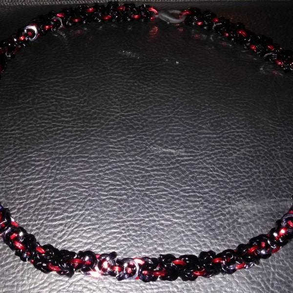 Black and Red Square Cut Chainmaille Collar Necklace