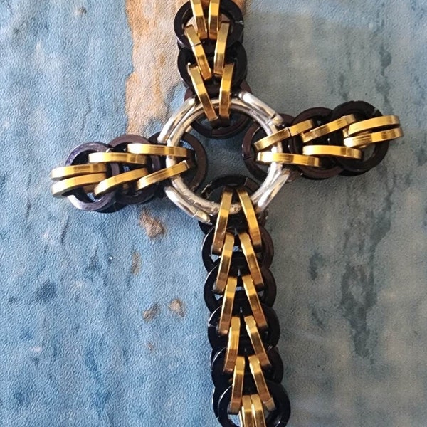 Chainmail Celtic Cross Gold and Black