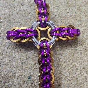 Chainmail Celtic Cross Electric Violet and Gold
