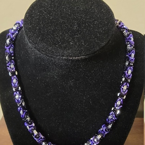 Royal Purple, Black, and Silver Chainmaille Collar Necklace