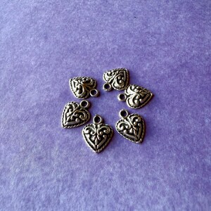Heart Pendant Charm,Antique Silver, Qty 6