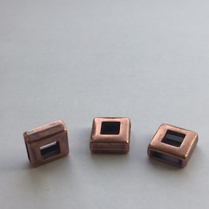 10mm flat square frame slider, Antique Copper, Qty 2