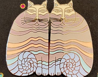 Laurel Burch "Pastel Colored Rainbow Cats" Silver Back Pin Mint Condition