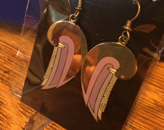 LAUREL BURCH Celestial Dove Enamel Bird Drop/Dangle Earrings Silver Tone  Purple HTF