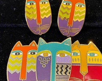 Laurel Burch Vintage "Native Cat" Earrings and Brooch MINT CONDITION