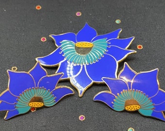 Laurel Burch Vintage Blue Lotus Earrings and Pin Set. Gorgeous signed Collectors Alert