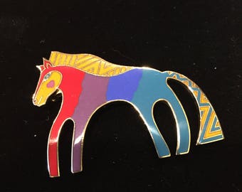 Laurel Burch CABALLO Horse 22K Gold Plate Enamel Brooch 1980's Signed Pin