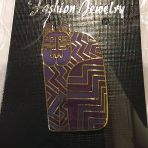 Laurel Burch  Signed  &quot;Gregorio&quot; Cat Enameled Purple Gold Tone Brooch Pin  Rare Color for this Cat!