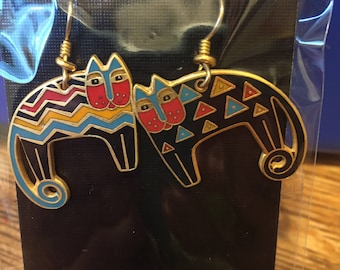 Vintage Laurel Burch  MARK AND SALLY Cat Earrings Rare and Hard to Find