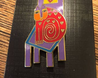 Vintage Laurel Burch Brooch Pin "Cat On Chair" Signed. This is HTF Excellent Condition