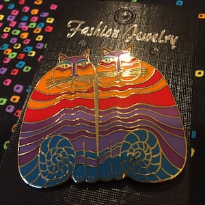 Vintage Laurel Burch Brooch Pin &quot;Rainbow Cat&quot; LTD 1987 Signed Excellent used Condition Adopt Please