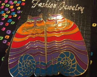 Vintage Laurel Burch Brooch Pin "Rainbow Cat" LTD 1987 Signed Excellent used Condition Adopt Please