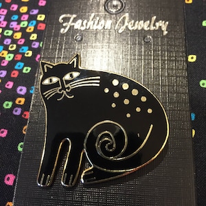 Laurel Burch Brooch Vintage Black &quot; Cheshire Cat&quot; Brooch Sweet Kitty