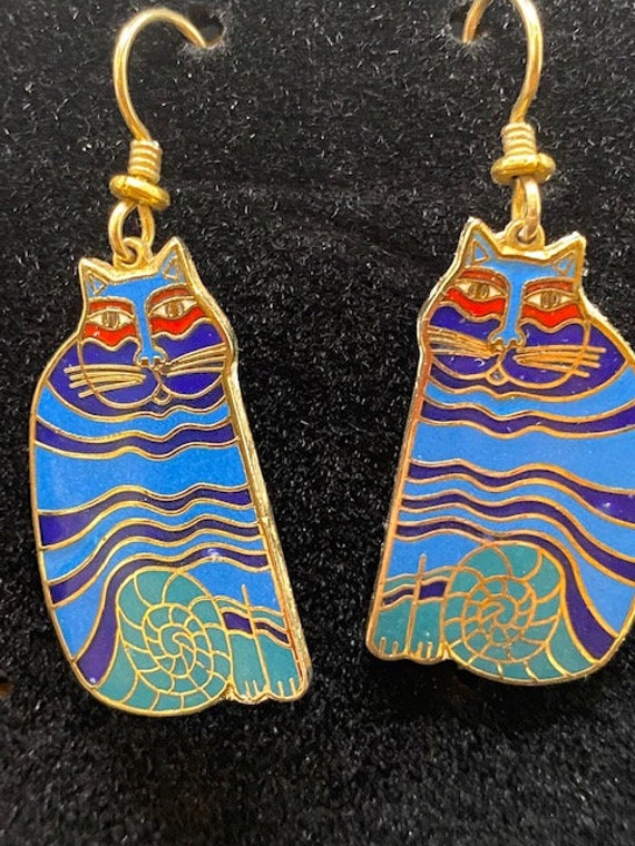 Laurel Burch Cat Earrings " Kaytie" Rare with Gre… - image 1