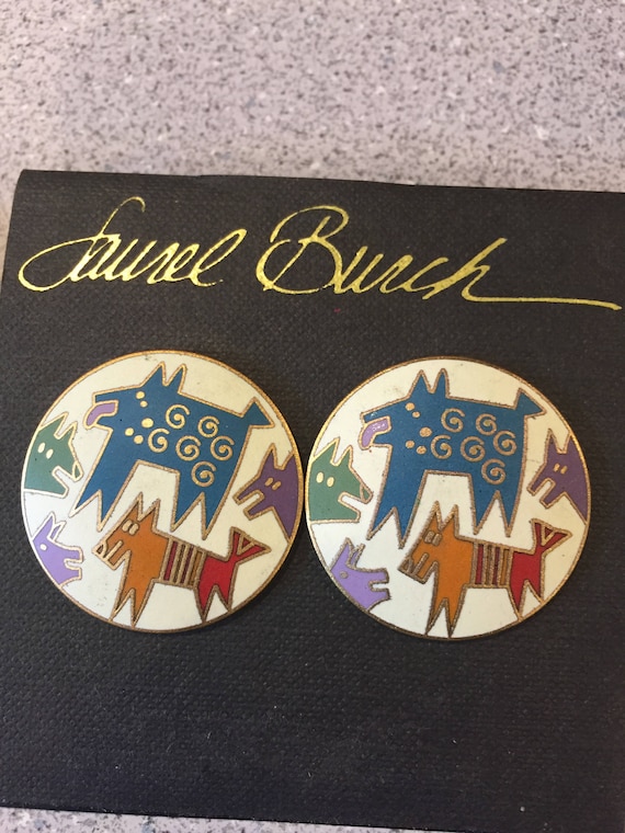 Laurel Burch MYTHICAL DOGS White Post Round Earrin