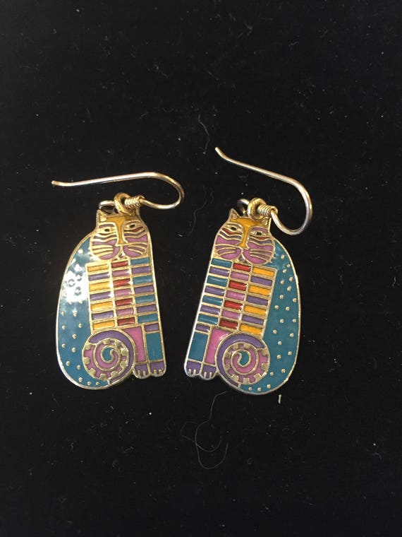 Laurel Burch " RAINBOW CAT COUSIN " enamel Earrin… - image 1