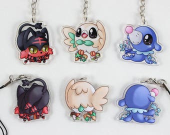 Pokemon Alola Starters 1.5" Double-Sided Acrylic Charm Keychains