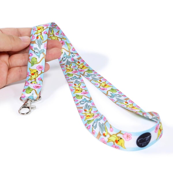 Cockatiel and Budgie Lanyard, Cute Bird Pet Funny Art, Lanyard ID Name Tag Holder with Swivel Clip Hook