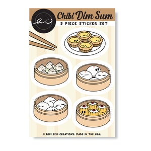 Dim Sum Sticker Sheet, Cute Asian Food Dumplings, Bao, Buns Asian Food, Water resistant, Tea resistant, UV resistant, Durable Vinyl Sheet