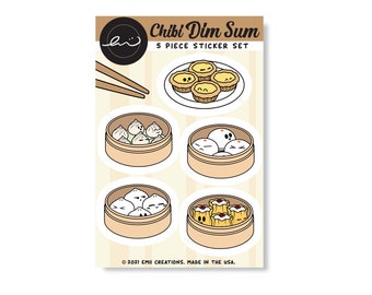 Dim Sum Sticker Sheet, Cute Asian Food Dumplings, Bao, Buns Asian Food, Water resistant, Tea resistant, UV resistant, Durable Vinyl Sheet