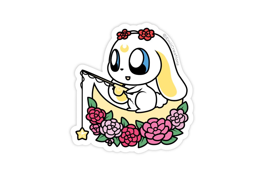 Moon Bunny 3in Vinyl Stickers, Moon Flower Rose Rabbit Pet Cute Animal ...