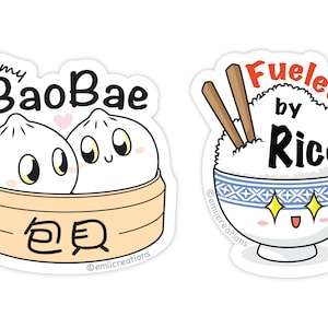 BaoBae Dumpling, naklejki Fuel by Riac, azjatyckie jedzenie Bao Dim Sum dla miłośników jedzenia, projekt artystyczny, wodoodporny, odporny na promieniowanie UV, trwały, trwały winyl