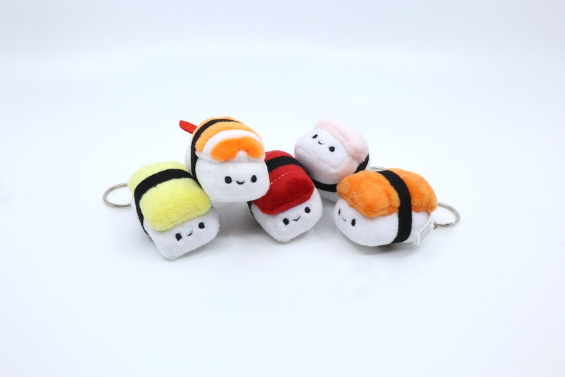 TINY Nigiri Sushi Plush Keychain, Shrimp, Tuna, Salmon, Yellowtail Hamachi, Egg Tamago Asian Food image 4