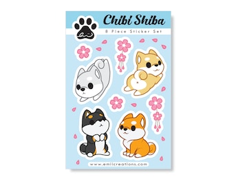 Shiba Inu Sticker Sheet, White, Black, Red Shiba Inu Cute Pet Dog Animal, Water resistant, Tea resistant, UV resistant Vinyl Sheet