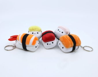 TINY Nigiri Sushi Plush Keychain, Shrimp, Tuna, Salmon, Yellowtail Hamachi, Egg Tamago Asian Food