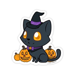 Stickers vinyle Halloween chat noir, chat noir citrouille sorcière magique effrayant-taculaire, vinyle permanent durable, imperméable et résistant aux UV