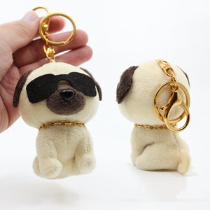 P.L. the Pug Tiny Plush Keychain, Cool Pug Life Sunglasses and Gold Necklace Chain Dog, Original Art Design Character