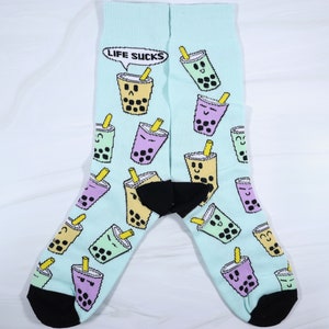 Life Sucks Boba Socks, Cute Pun Punny Asian Food Boba Bubble Tea Art, Adult Men and Women Size Socks