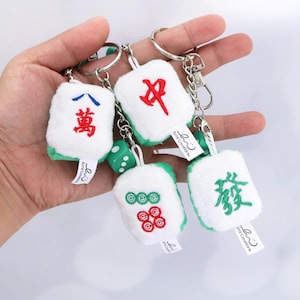 Mahjong Tile Plush Keychain - Cute Mini Plushie Gift - Fa, Zhong, Ba Wan, Qi - Lucky Mahjong Bag Charm