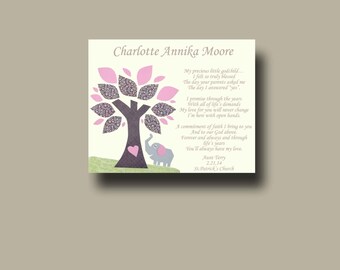 Baptism Gift Girl, Christening Gift, Personalized, Baby Girl Nursery, Godchild Gift, Flower Nursery, Christening gift from Godparents - TREE