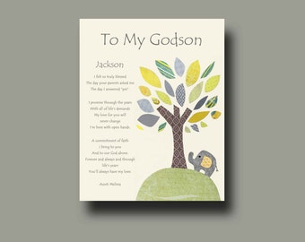 Godson gift - Gift for Godson - Personalized gift for Godson - Gift from Godmother, Gift From Godparents,  Keepsake  - Elephant with Tree